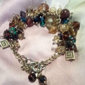 Crystal Brown, Blue And Abalone Braclet